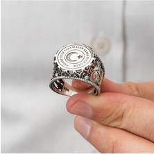 Agai Silver Cesaretiyle Yaşamayan Esaretiyle Ölür Ay Yıldız 925 Ayar Gümüş Erkek Yüzük