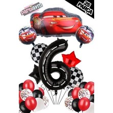 Siyah Rakam Balonlu Şimşek Mcqueen Balon Seti Arabalar (Cars) Konfetili Şeffaf Balon