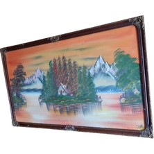 Ony Yapım 1970’LERDEN Dağ ve Göl Evi Manzaralı Imzalı Yağlı Boya Tablo