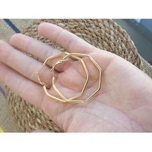 Pinkimaj Halka Küpe Çelik Küpe Sekizgen 4 cm Gold