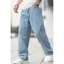 Cuqq Denim Erkek Baggy Model Açık Mavi Asit Yıkama Kot Pantolon Denim Jean