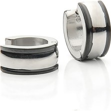 İdol Avm Siyah Çizgili Erkek Çelik Küpe Takı Aksesuar W P24 T5