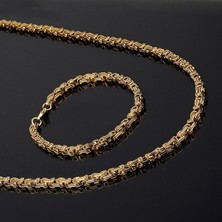 İdol Avm Erkek Çelik Kolye Bileklik Set Sarı Zincir Takı Aksesuar K24 T5