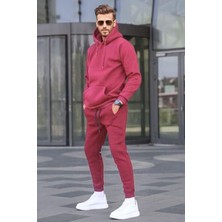 CMZ Collection Erkek 3 Iplik Kalın Kışlık Mürdüm Eşofman Takımı