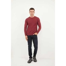 Voltaj Bisiklet Yaka Desenli Parça Boya Erkek Triko Kazak Bordo