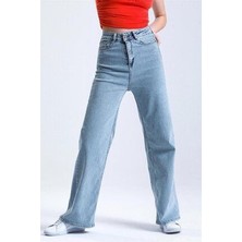 ByCukurovaFrango Benjamin Kadın Mavi Kar Palazzo Jeans Yüksek Bel Likralı Kot Pantolon