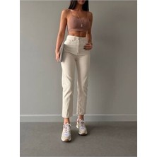 ByCukurovaFrango Vargasss Jean Kadın Bej Yüksek Bel Mom Kalıp Kot Pantolon 2024