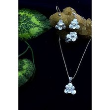 Agai Silver Açan Çiçek Model Telkari El Işçiliği Gümüş Üçlü Set
