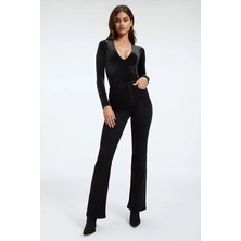 ByCukurovaFrango Reeal Kadın Yüksek Bel Siyah Ispanyol Paça Jeans Likralı Kot Pantolon 2024