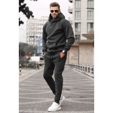 CMZ Collection Erkek Füme 3 Iplik Şardonlu Kapşonlu Basic Eşofman Takımı