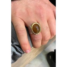 Agai Silver Erzurum El Işçiliği Kehribar Taşlı Gümüş Erkek Yüzük