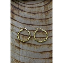 Agai Silver Halka Sarmaşık Model Altın Kaplama Şarnel 20 mm Kadın Gümüş Küpe