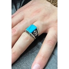 Agai Silver Osmanlı Sancağı Işlemeli Turkuaz (Firuze) Taşlı 925 Ayar Gümüş Erkek Yüzük