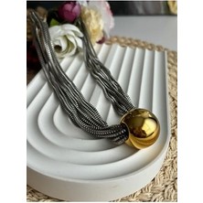 In Accessories Büyük Top Uçlu Çoklu Sılver Zincir Çelik Kolye