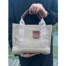 ZM Collection Bag Shopping El-Kol-Omuz Kullanımına Uygun Fermuarlı Ayarlanabilir Askılı Vizon Renkli The Tote Bag Kanvas Çanta