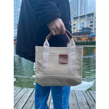 ZM Collection Bag Shopping El-Kol-Omuz Kullanımına Uygun Fermuarlı Ayarlanabilir Askılı Vizon Renkli The Tote Bag Kanvas Çanta