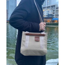 ZM Collection Bag Shopping El-Kol-Omuz Kullanımına Uygun Fermuarlı Ayarlanabilir Askılı Vizon Renkli The Tote Bag Kanvas Çanta