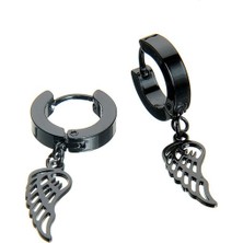 İdol Avm Sallanan Kanat Siyah Erkek Küpe Çelik Çift Takı W P24