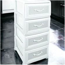 Saral Büyük Boy Delikli Beyaz Plastik Çekmeceli 4 Katlı Sebzelik Komidin Şifonyer