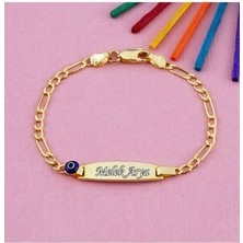 Agai Silver 22 Ayar Altın Kaplama Nazar Boncuklu Isimli Model Gümüş Çocuk Künyesi Bileklik