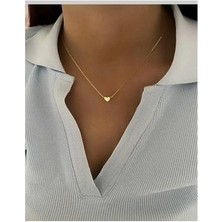 Minels Tasarım Kadın Altın Minimal Kalpli Kolye, Bijuteri Kolye, Kalp Kolye