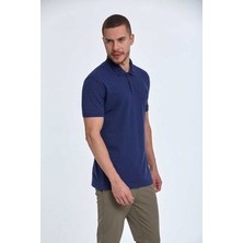 Nakışlı Pamuklu Polo Yaka Erkek Tişört Lacivert
