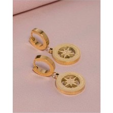 Lunays Paslanmaz Çelik Kuzey Yıldızı Gold Halka Küpe