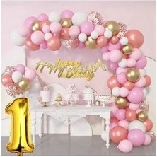 Bkmc 65 Adet Adet Balon Lüks Pembe Rose Gold 1 Yaş Balon Seti