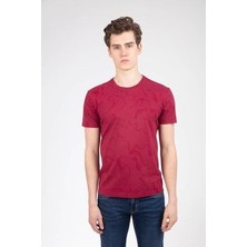 Kamuflaj Deseni Baskılı Bisiklet Yaka Bordo Erkek Tişört