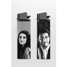 Sarang Çakmak 2'li Rüzgar Geçirmez Renkli Ezel & Eyşan Baskılı Klasik Gazlı Taşınabilir