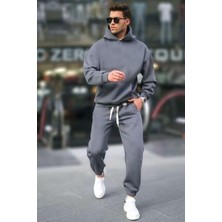 Yakamel Erkek Oversize Füme 3 Iplik Eşofman Takımı Konforlu Malzeme ile Sezonluk Kullanım