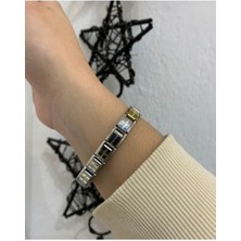 Kaeria Accessory Gümüş Altın Kar Tanesi Detaylı Çelik Italyan Charm Bileklik