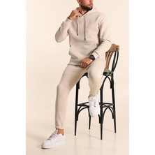 Yakamel Erkek Krem Spor Eşofman Takımı