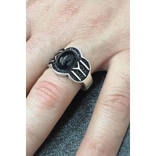 Agai Silver Iyı Kayıboyu Işlemeli Siyah Akik Taşlı 925 Ayar Gümüş Erkek Yüzük