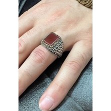 Agai Silver Kare Model Akik Taşlı 925 Ayar Gümüş Erkek Yüzük