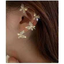 Pinkimaj Kelebekli Taşlı Tek Kulak Earcuff Gold Sol Kulak