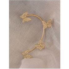 Pinkimaj Kelebekli Taşlı Tek Kulak Earcuff Gold Sol Kulak