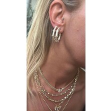 Brillo Serenay Vip Özel Tasarım Altın Kaplama Kenarları Fuşya Taş Detaylı Geometrik Küpe