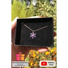 Lucente Jewellery Gerçek Ametist Taşlı Mor Lotus Çiçeği Gümüş Kolye Rose Kaplama 925 Ayar Kararmaz Zincirli Kamelya