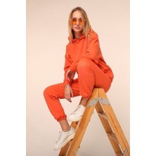 Yakamel Erkek Turuncu 3 Iplik Jogger Kapşonlu Eşofman Takımı