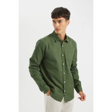 DeFacto %100 Pamuk Regular Fit Düğmeli Basic Düz Gabardin Uzun Kollu Gömlek A5383AX24AU