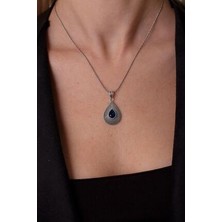 Agai Silver Damla Model Safir Taşlı Hasır Telkari El Işçiliği Gümüş Kolye