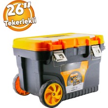 Rodex Bölmeli Taşınabilir Tekerlekli Kulplu Takım Çantası 26'' Alet Çanta 62.5 cm Plastik Açma Kapatmalı