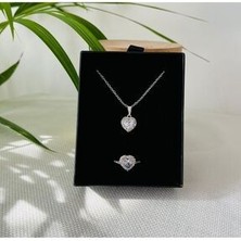 Rm Bijuteri Zirkon Taşlı Kalp Çelik Yüzük Kolye Seti