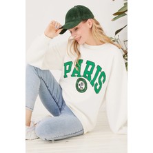 Go Veform Kadın Paris Baskılı Üç Iplik Sweatshirt Ekru  Ekru ZN5107
