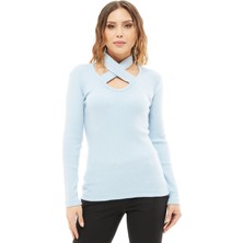 Go Veform Kadın Çapraz Yaka Detaylı Uzun Kollu Bluz Bebe Mavisi ZN5057