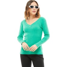 Go Veform Kadın V Yaka Uzun Kollu Bluz Yeşil ZN5116
