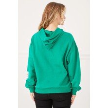 Go Veform Kadın Şapka Baskılı Kapüşonlu Kanguru Cepli Sweatshirt Yeşil ZN5092