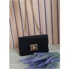 Bilgece Moda Gece Çantası, Portföy Çanta, Clutch Çanta,  Saten Görünümlü Zincirli Omuz Çantası