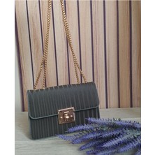 Bilgece Moda Gece Çantası, Portföy Çanta, Clutch Çanta,  Saten Görünümlü Zincirli Omuz Çantası